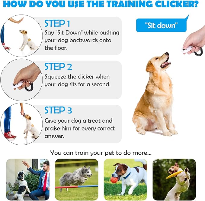 OYEFLY Dog Training Clicker with Wrist Strap Durable Lightweight Easy to Use, Pet Training Clicker for Cats Puppy Birds Horses. Perfect for Behavioral Training 2-Pack (Red and Blue)