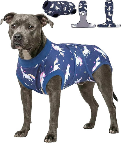 PetWarm Dog Suit for Surgery Recovery, Clothes for Dogs, Post-Surgery Dog Bodysuit, Comfortable Cone Alternative for Male and Female Dogs, Covers Body Area, Unicorn Pattern, Blue, 2XL