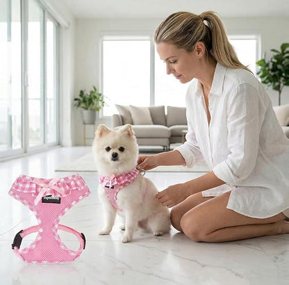 SuperBuddy Upgraded Soft Mesh Dog Harness, Super Breathable Lightweight Pet Harnesses for Puppy Outdoor Walking, Pink -XSmall