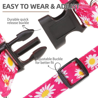 PUPTECK No Pull Dog Harness Soft Adjustable Basic Nylon Step in Puppy Vest Outdoor Walking with ID Tag, Fuchsia Daisy, L