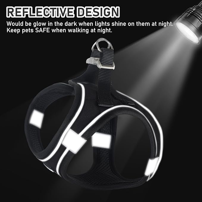 GAMUDA Small Dog Harness Collar and Leash Set, Step in No Chock No Pull Linen Fabric Soft Mesh Dog Vest Harnesses Reflective for Dogs Puppy Cats Kitten Rabbit (Black, L)