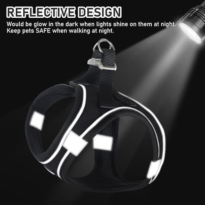 GAMUDA Small Dog Harness Collar and Leash Set, Step in No Chock No Pull Linen Fabric Soft Mesh Dog Vest Harnesses Reflective for Dogs Puppy Cats Kitten Rabbit (Black, XL)