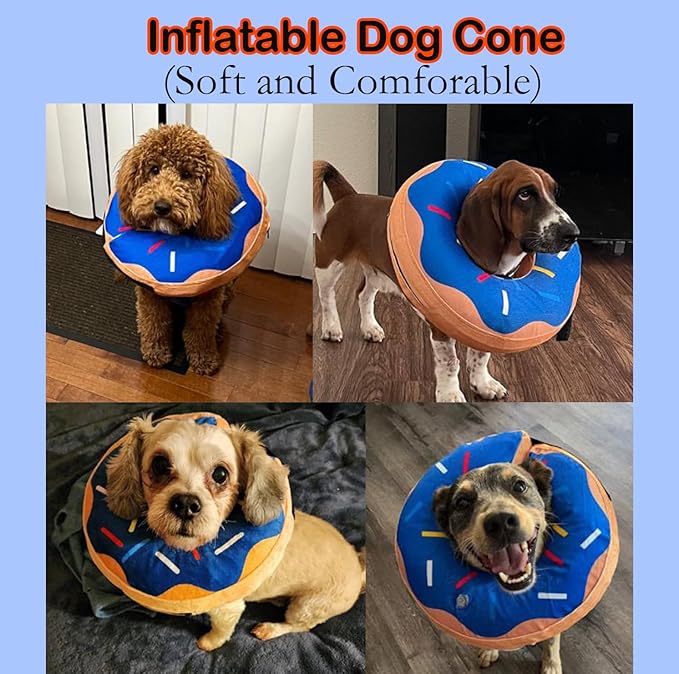 Inflatable Dog Cone Collar After Surgery, Soft Dog Neck Donut Collar, Blow up Donut E-Collar for Small Medium Large Dogs and Cats, Dogs Recovery Cone Alternative