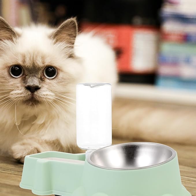 GALPADA Automatic Stainless Steel Dog Bowl with Water Container and Food Dispenser, Wear-Resistant Pet Feeder for Puppies and Dogs, Green, Suitable for Home Use