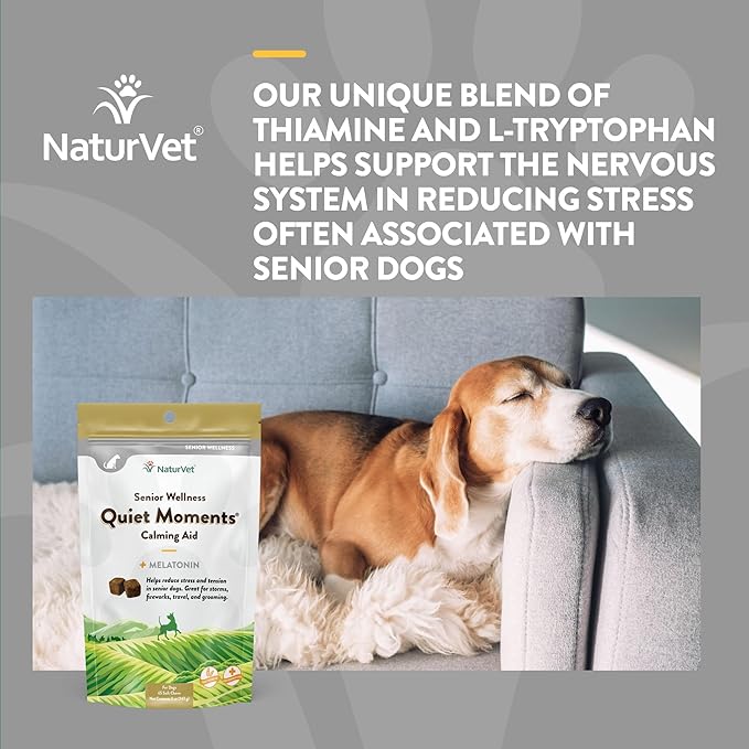 NaturVet Quiet Moments Calming Aid Dog Supplement, Helps Promote Relaxation, Reduce Stress, Storm Anxiety, Motion Sickness for Dogs (Quiet Moments Senior Wellness, 65 Soft Chews)