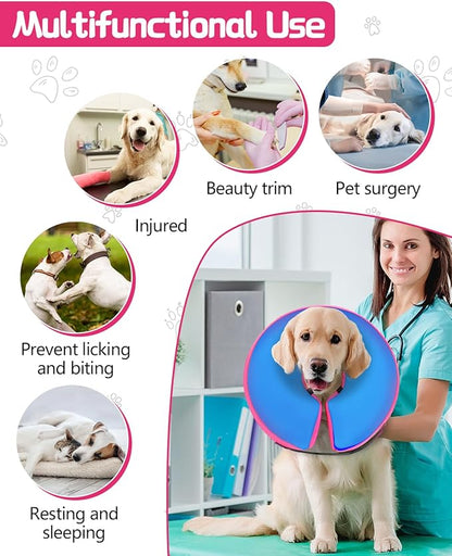 MIDOG Soft Inflatable Dog Cone, Donut E-Collar Alternative for After Surgery, Prevents Licking, Allowing Normal Eating & Vision,Comfortable Recovery Collar for Small Medium Large Dogs&Cats,PinkBlue-M+