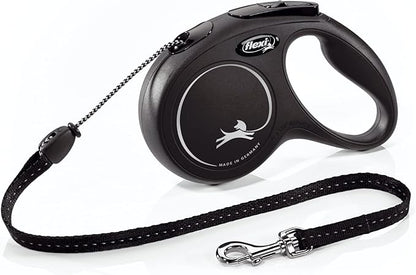 FLEXI New Classic Cord Retractable Dog Leash for Medium Dogs up to 44 lbs. – 16 ft., Black | Tangle-Free Pet Walking Leash with One-Handed Brake, Pause, Lock|German Quality Product