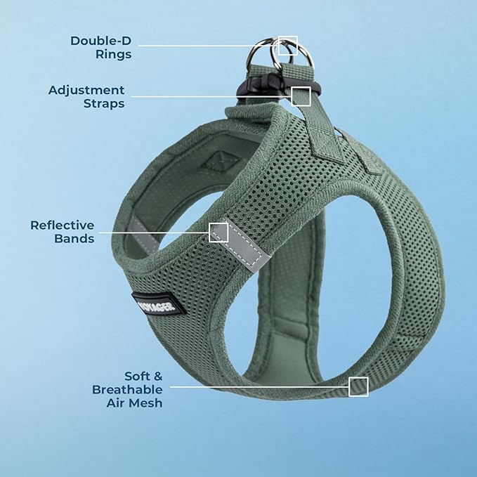 Best Pet Supplies Voyager Step-in Air Harness - All Weather Mesh, Reflective, No Pull Harness for Dogs, Cats - Secure with Hook & Loop Fastener, Buckle, Double D-Rings - Moss Green, XXS