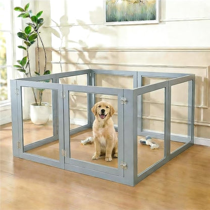 Heavy Duty Clear Acrylic Dog Playpen, 32" Height Transparent Pet Pen, Metal Frame Easy Assemble Kennel Enclosure, Ideal for Small to Medium Dogs, Cats, and Other Small Pets