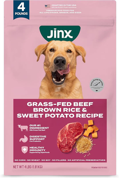 Jinx Premium Dry Dog Food, for All Lifestages - Real Beef, Brown Rice & Sweet Potato Kibble with Superfoods for Immune Support & Probiotics for Digestive Support - No Fillers - 4lb