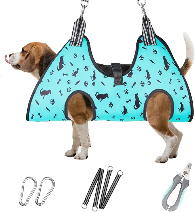 ATESON Dog Grooming Hammock - Pet Harness for Grooming Nail Trimming (M 40lb), Dog Sling for Nail Clipping, Dog Hanging Holder for Cutting Nail with Nail Clippers