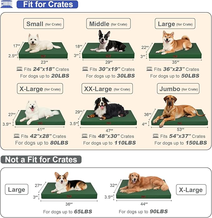Outdoor Extra Large Dog Bed, Jumbo Waterproof Dog Bed for Large Dogs, Orthopedic Egg Crate Foam Pet Mat with Removable Oxford Cooling Cover, Dark Green