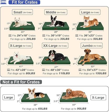 Outdoor Extra Large Dog Bed, Jumbo Waterproof Dog Bed for Large Dogs, Orthopedic Egg Crate Foam Pet Mat with Removable Oxford Cooling Cover, Dark Green