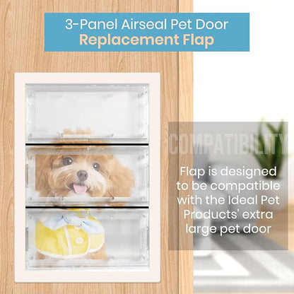 Calvana 3-Panel Airseal Pet Door Replacement Flap, Compatible with Ideal Pet Products 10.25"x15.75" Extra Large Dog Door, Easy Installation