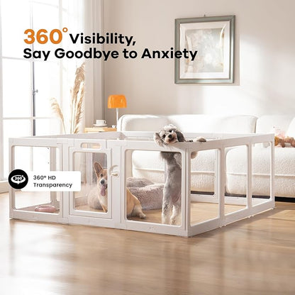 Clear Acrylic Dog Playpen Indoor, Puppy Cat Small Pet Play Pen, Pet Cat Playpen for Rabbits, Dog Fence Crate Kennel Whelping Cage (White, 12 Panel)