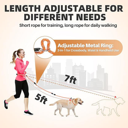 SlowTon Slip Lead Dog Leash, Adjustable 5-7 FT, 1/2” Rope, Heavy Duty Nylon Leashes with Padded Handle & Highly Reflective Threads, No Pull Training Leash for Medium Large Dogs 20-120lb (Orange, L)