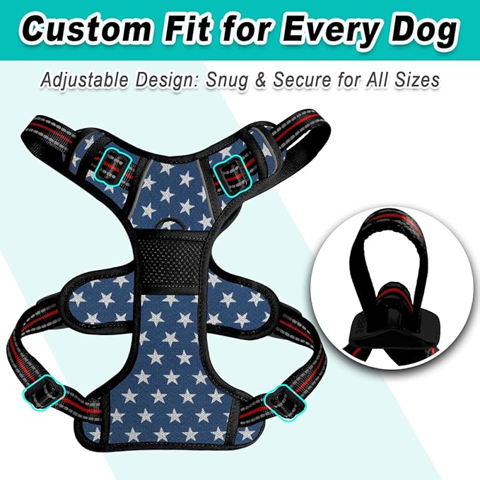 BARKBAY Dog Harness No Pull Mesh for Medium Dogs - Adjustable, Reflective, Comfortable, No Choke, Heavy-Duty - Perfect for Outdoor Training, Walking, and Hiking - Strong & Durable - M & Blue Star Mesh