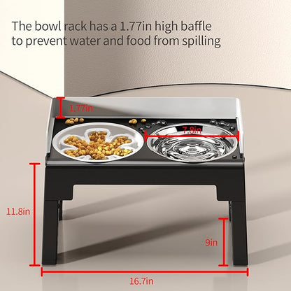 PAKEWAY Elevated Dog Bowls, Spill Proof, Tiltable Dog Feeder with 1 Slow Feeder Bowl &1 Stainless Steel Bowl, 6 Height Adjustable Raised Dog Bowls Stand for Medium Large Dogs