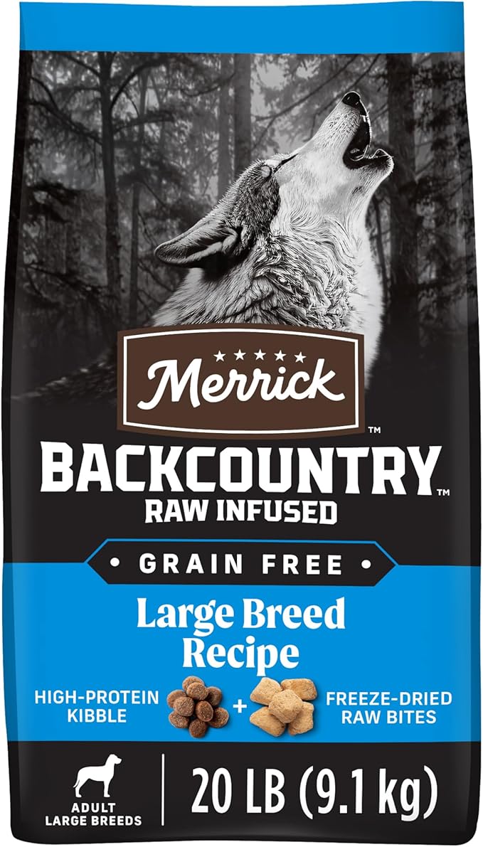 Merrick Backcountry Grain Free Dry Adult Dog Food, Kibble With Freeze Dried Raw Pieces, Large Breed Recipe - 20.0 lb. Bag