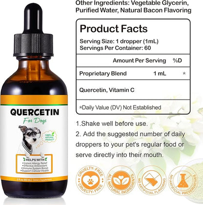 Quercetin for Dogs, Dog Quercetin Liquid Drops, Dog Herbal Supplement Support Allergy Relief, Cellular Health, Immune Boost, Antioxidant 60 ml-2pcs