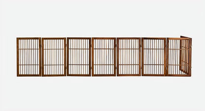 Urnporium Pet Dog Gate Freestanding, Strong Durable Folding Wooden Fence, Portable Acacia Hardwood Safety Barrier for Indoor & Outdoor Use (Brown Pet Gate, 8 Panel 30" Tall)