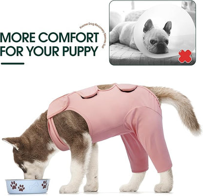 Kuoser Thigh Wound Protective Sleeve for Dogs, Dog Surgery Recovery Suit for Rear Legs, Dog Recovery Sleeve for Female Male Dogs, Dog Onesie After Surgery Pet Surgical Suit for Spay Neuter, Pink XS