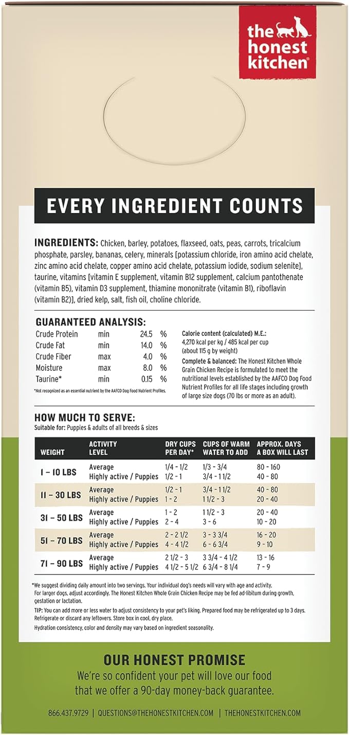 The Honest Kitchen Human Grade Wholemade™ Dehydrated Whole Grain Dog Food - Complete & Balanced Meal or Topper - Chicken 10 lb Box