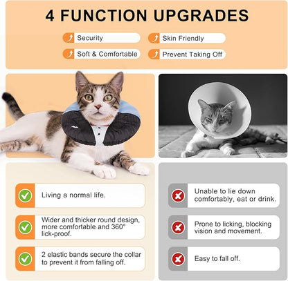 BEAUTYZOO Cat Cone Collar Soft, Cat Recovery E Collars After Surgery to Stop Licking, Adjustable Elizabeth Circle Collar Cute Pet Donut Pillow for Cats Kitten Puppy Small Dogs, Black Suit S