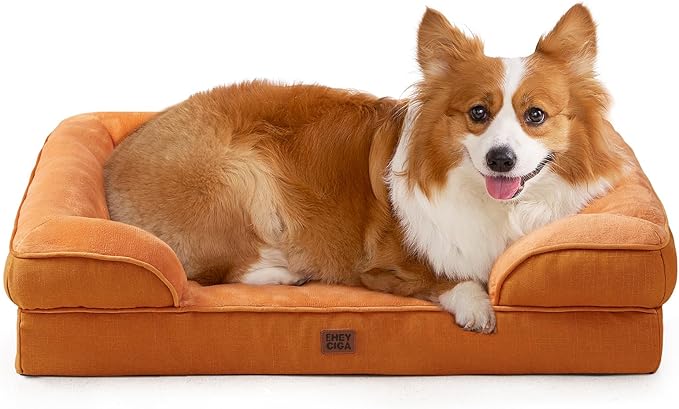 EHEYCIGA Orthopedic Dog Beds for Large Dogs, Waterproof Memory Foam Large Pet Bed with Sides, Non-Slip Bottom and Egg-Crate Foam Dog Couch Bed with Washable Removable Cover,Pumpkin Orange