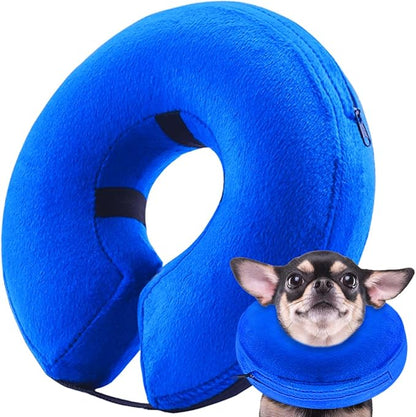 Soft Dog Cone Collar Inflatable (S Size), Soft Blow-up Protective Recovery Dog Collar, Cat Donut Cone, Comfy E-Collar After Surgery for Small Dogs/Cats to Prevent Biting Scratching, Blue