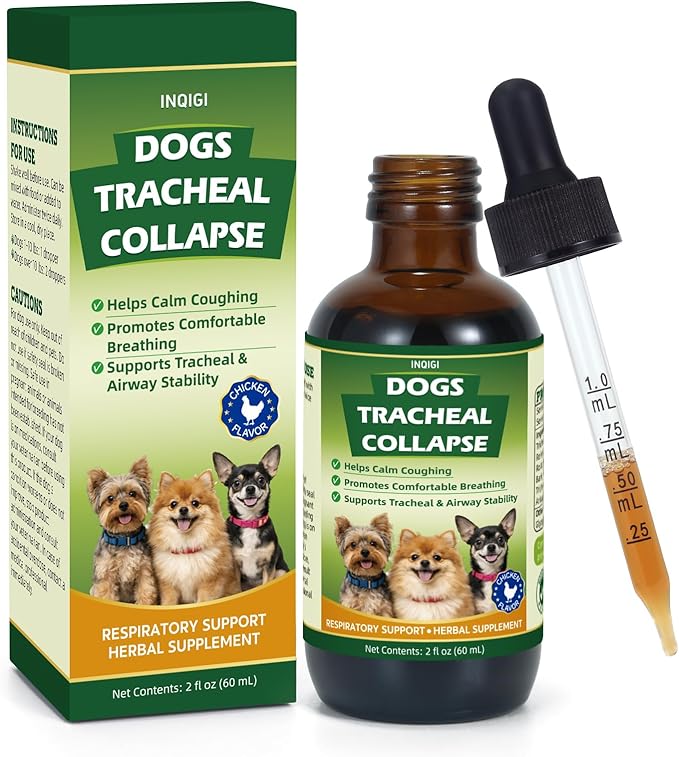 Dogs Tracheal Collapse Relief, Collapsed Trachea Treatment for Dogs, Helps Reduce Dry Cough & Support Easy Breathing, Natural Trachea Supplement, Chicken Flavor - 2 fl oz