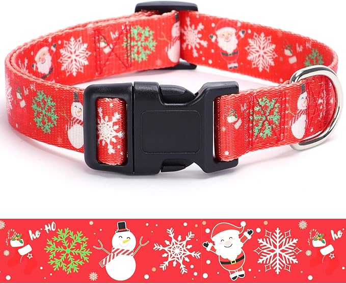 Christmas Dog Collar with Buckle Adjustable Safety Nylon Collars for Small Medium Large Dogs, Cute Stylish Girl Boy Christmas Dog Collar (Christma Red,L)