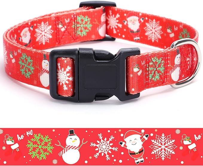 Christmas Dog Collar with Buckle Adjustable Safety Nylon Collars for Small Medium Large Dogs, Cute Stylish Girl Boy Christmas Dog Collar (Christma Red,XS)