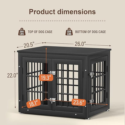 rehomerance 26 Inch Heavy Duty Dog Crate Furniture for Small Dogs, Decorative Pet House End Table, Wooden Cage Kennel Furniture Indoor, Black