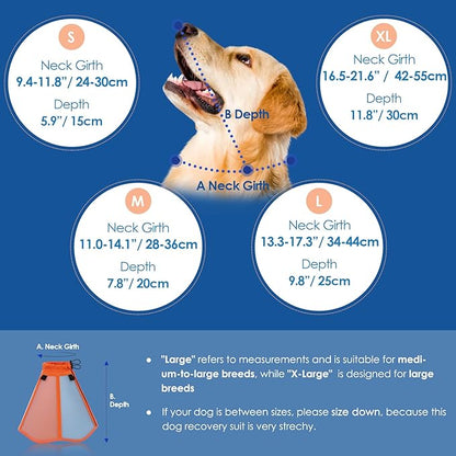 Dog Cones for Large Dogs, Soft Cone for Dogs to Stop Licking, Adjustable Dog Cone Collar Alternative After Surgery for Wound Care, Spay, Neuter, Orange XL