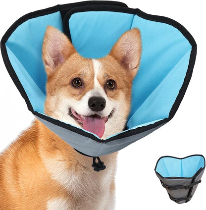 Soft Dog Cone Collar After Surgery: Long Alternative Comfortable Comfy Fabric Recovery Shame Elizabethan Stop Licking Small Medium Large Dogs (Blue, M)