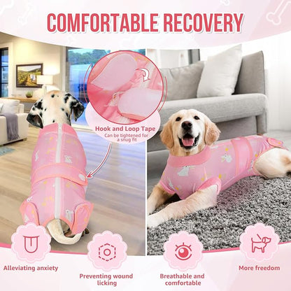 Lukovee Recovery Suit for Dogs, Zipper On Recovery Suit for Female Male Dog, Onesie Abdominal Wounds Cone E-Collar Alternative Prevent Licking Spay Recovery Suit (XS, 2PI)