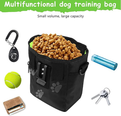 kissleaf Dog Treat Pouches for Pet Training, Treat Pouches for Pet Training,Large Dog Treat Training Pouch and Dog Clicker,Dog Training Treat Pouch Built-in Poop Bag Dispenser-Black Pattern.