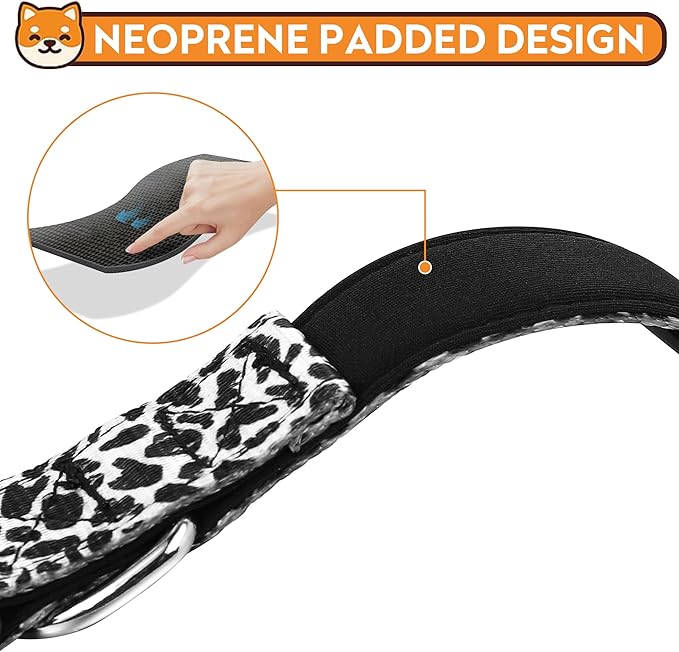 Reflective Dog Collar, Adjustable Soft Neoprene Padded Nylon Pet Collars with Buckle for Puppy and Small Dogs, Cats, Black White Cow,L