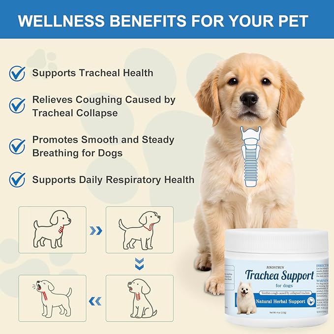 Trachea Support for Dogs, Collapsed Trachea Treatment for Dogs, Herbal Supplements Promote Smooth Breathing for Dog, Easy to Administer, Dog Supplements with Chicken Liver Flavor (4 OZ)