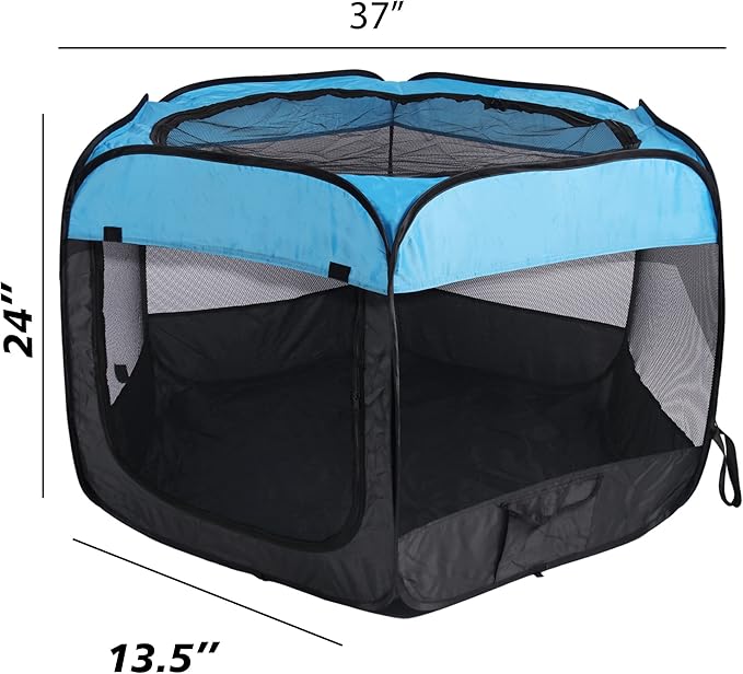 Portable Pet Playpen for Dogs and Cats,Pop Up Playpen for Small Middle Dogs Cats Pet Tent Playground,Indoor Outdoor,37x37x24,Blue/Black,1Pack