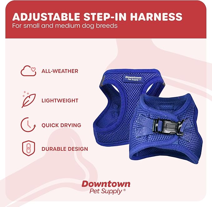 Downtown Pet Supply Step in Dog Harness No Pull, X-Large, Blue - Adjustable Harness with Padded Mesh Fabric and Reflective Trim - Buckle Strap Harness for Dogs