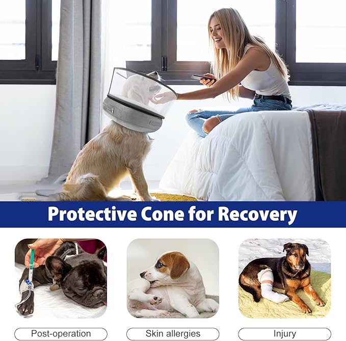 BARKLESS Inflatable Dog Cone, Soft Dog Donut Collar After Surgery, 2-in-1 Inflatable Collar with Detachable Anti-Licking Shield, Patented Donut Cone for Large Breeds to Stop Licking Wounds