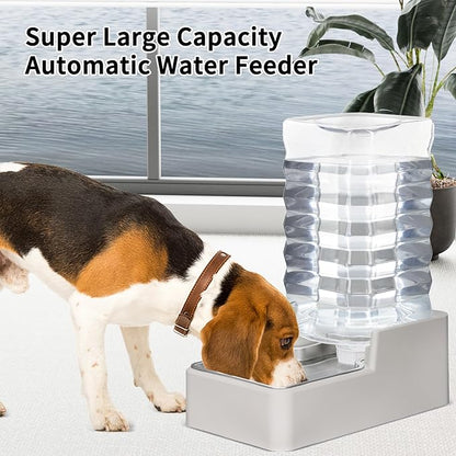 RIZZARI Stainless Steel Pet Water Feeder: 10L Large Gravity Waterer, Less Refills - Leak-Proof Auto Refill - Anti-Tip Base - Easy Clean - No Filter - for 40-60 LB Dogs - Multi-Pet/Garage/Travel