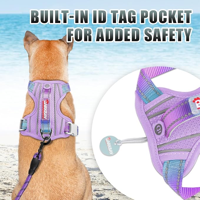 BARKBAY No Pull Dog Harness Large Reflective Dog Harness with Front Clip and Easy Control Handle for Walking Training Running with ID tag Pocket(Lavender Sky,XL)