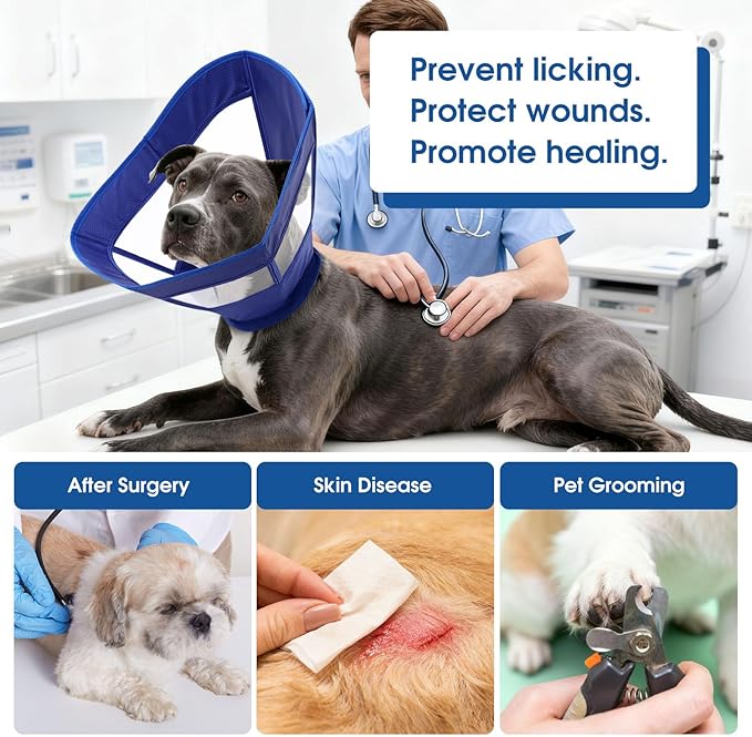 Dog Cone Collar Soft Adjustable Cone for Dogs to Stop Licking Dog Recovery E-Collar for Small Medium Large Dogs After Surgery Alternative(Blue, XL)