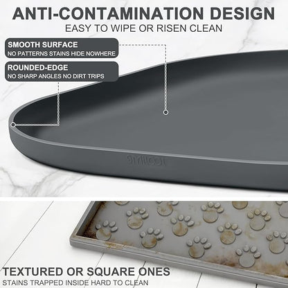 SMILOOL Small Silicone Pet Food Mat with Raised Edge for Food and Water Bowl, Square Dog Feeding Mats, Cat Food Trays for Floor Waterproof, Rubber Tray for Dogs and Cats, 12 x 12 x 0.7 Dark Grey