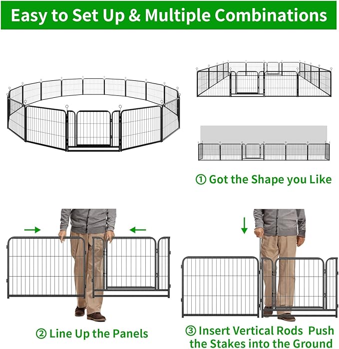 Kfvigoho Dog Playpen Outdoor Extra Wide 16 Piece Panels Heavy Duty Dog Fence 24" Height Anti-Rust with Doors Portable for RV Camping Yard, Total 29FT, 68 Sq.ft, Snowy Black