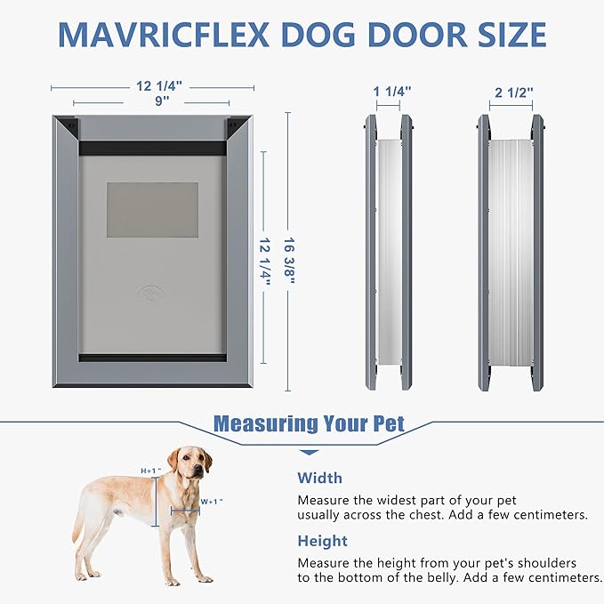 MAVRICFLEX Heavy Duty Doggy Door with Sliding Lock Panel, Aluminum Large Dog Door with Magnetic Double Flaps Dog Door for Large Dogs Up to 40lbs, Medium, Dark Gray