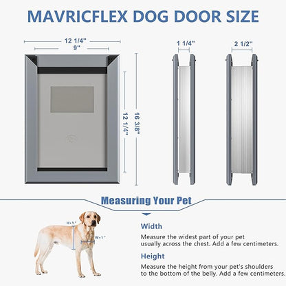 MAVRICFLEX Heavy Duty Doggy Door with Sliding Lock Panel, Aluminum Large Dog Door with Magnetic Double Flaps Dog Door for Large Dogs Up to 40lbs, Medium, Dark Gray